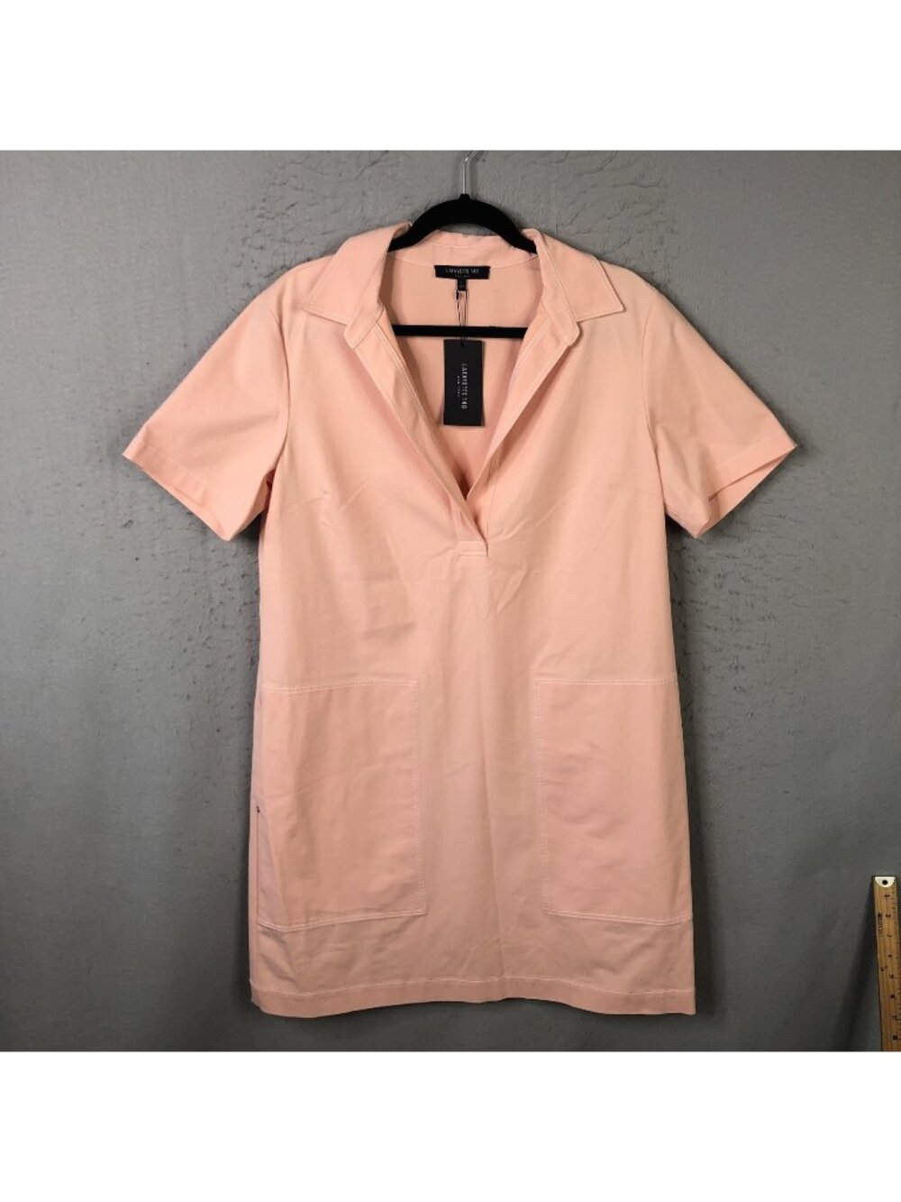 Lafayette 148 Shirt Dress Womens L Pink Cotton Blend Shift Collared Pockets